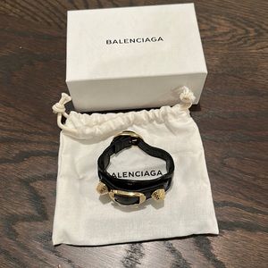 Balenciaga arena giant bracelet gold studs black leather